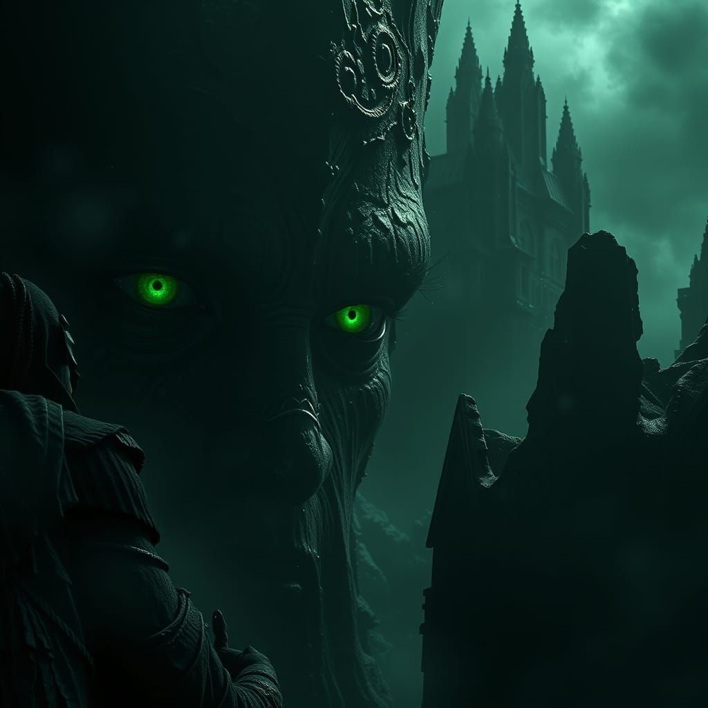 Epic Green-Eyed Portraits in Darkened Digital Realms