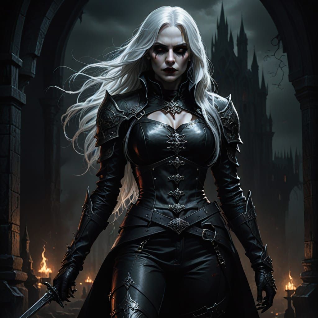 Gothic Vampire in Black Armor: Dark Fantasy Illustration