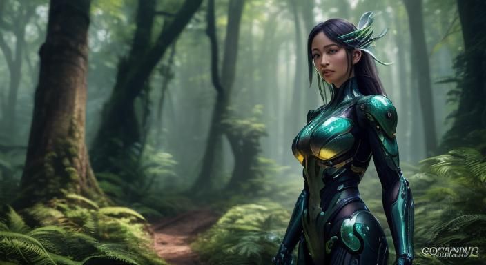 Lush Biopunk Forest: A Biomechanical Wonderland