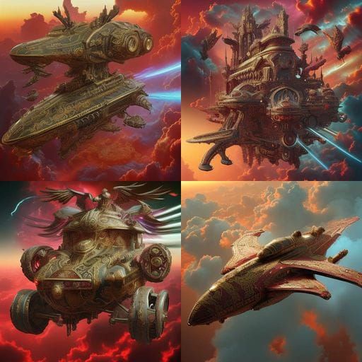 Steampunk Dragon Soaring in Crimson Sky, Art Deco Style