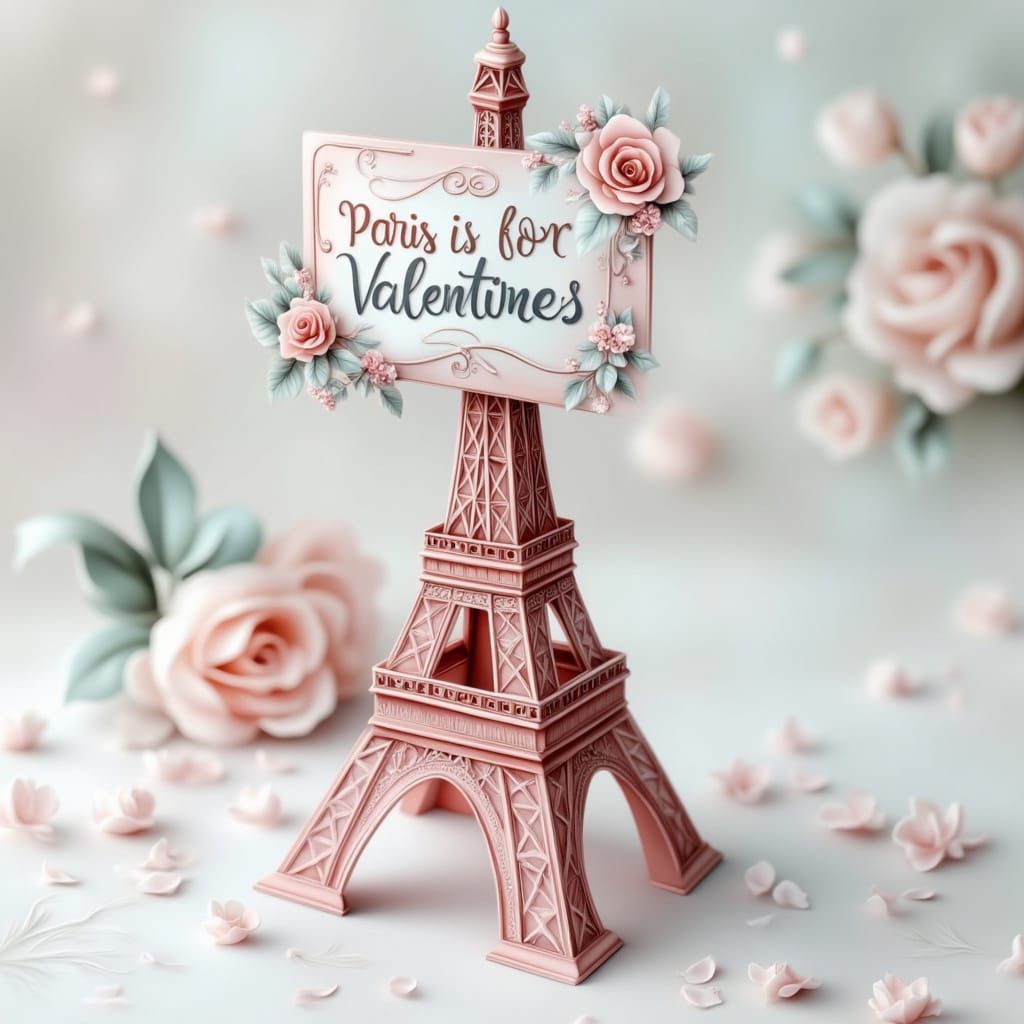 Romantic Eiffel Tower Scene with Origami Details