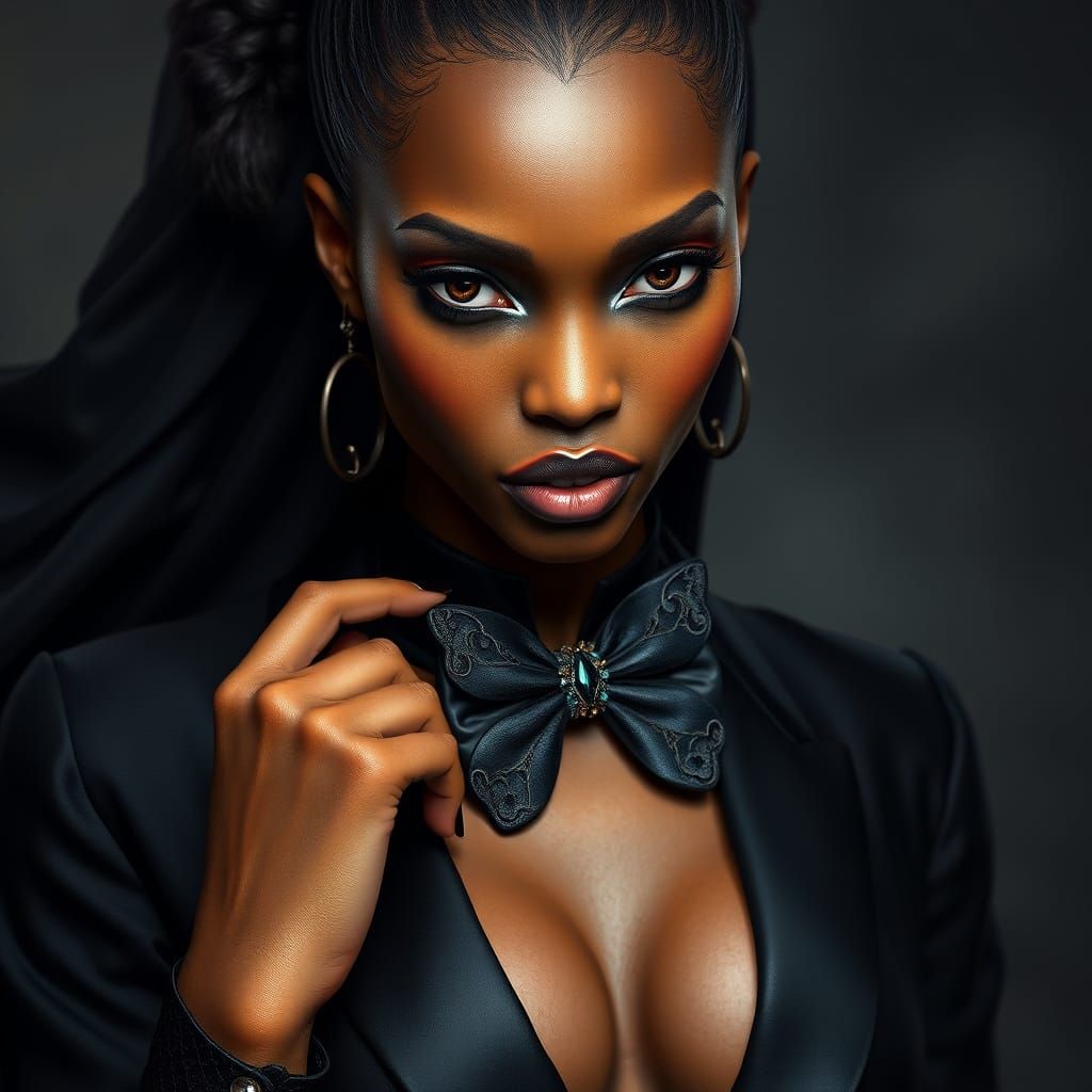 Exotic Vampire Countess in Elegant Black Tie Attire