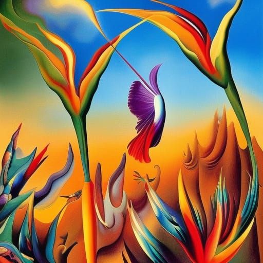 Surreal Birds of Paradise in Gouache Style