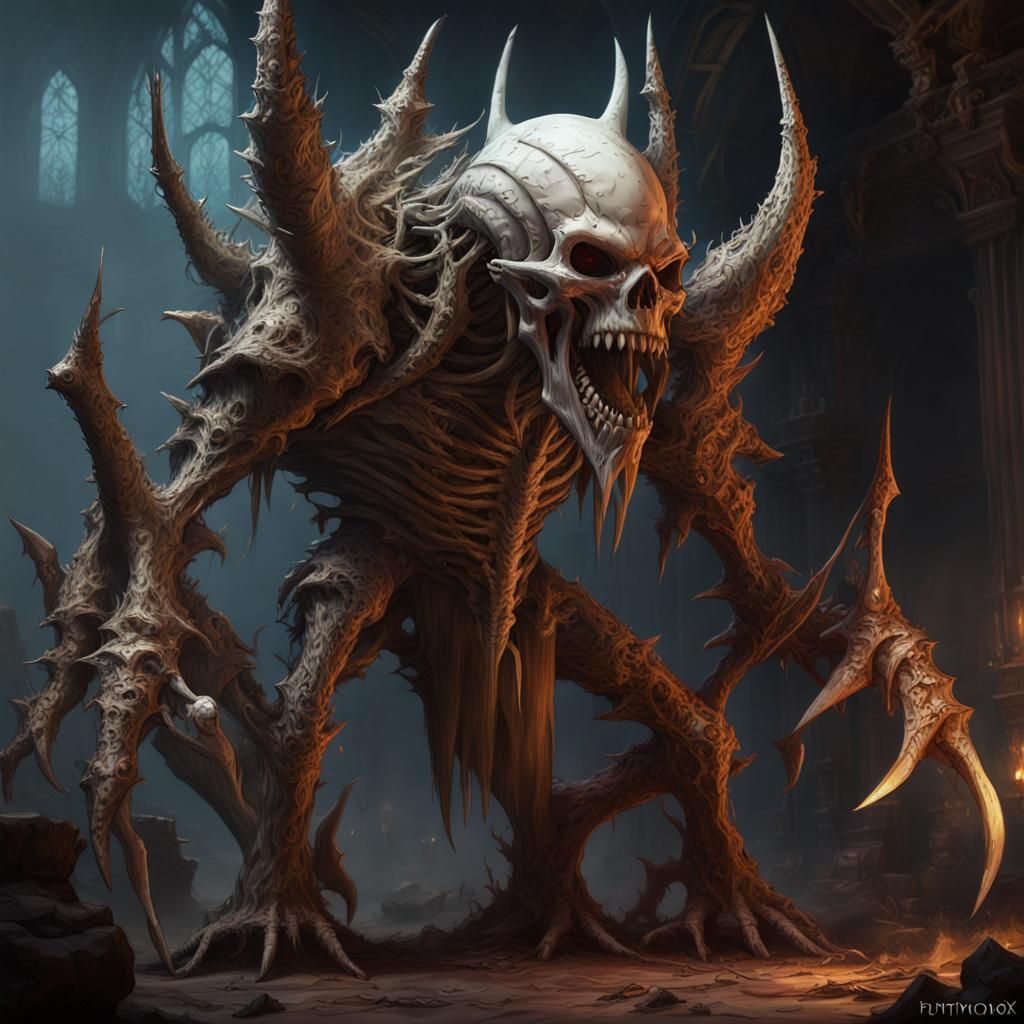 Psycho Wizard Bone Golem in Dark Fantasy Style