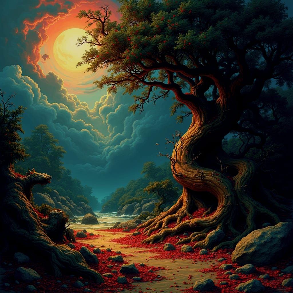 Abstract Swirling Red Forms