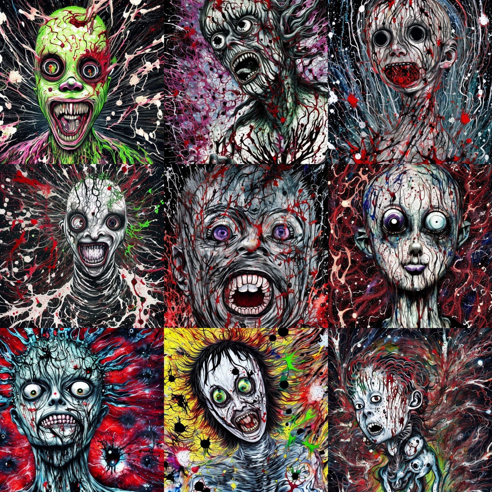 Terrifying Cosmic Nightmare Monster with Black Line Art