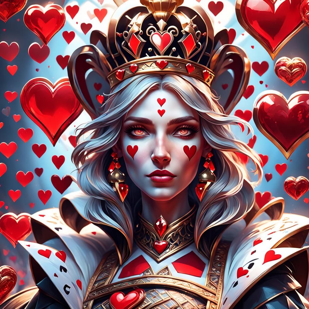 Beautiful Queen of Hearts Portrait in Hyperdetailed Style