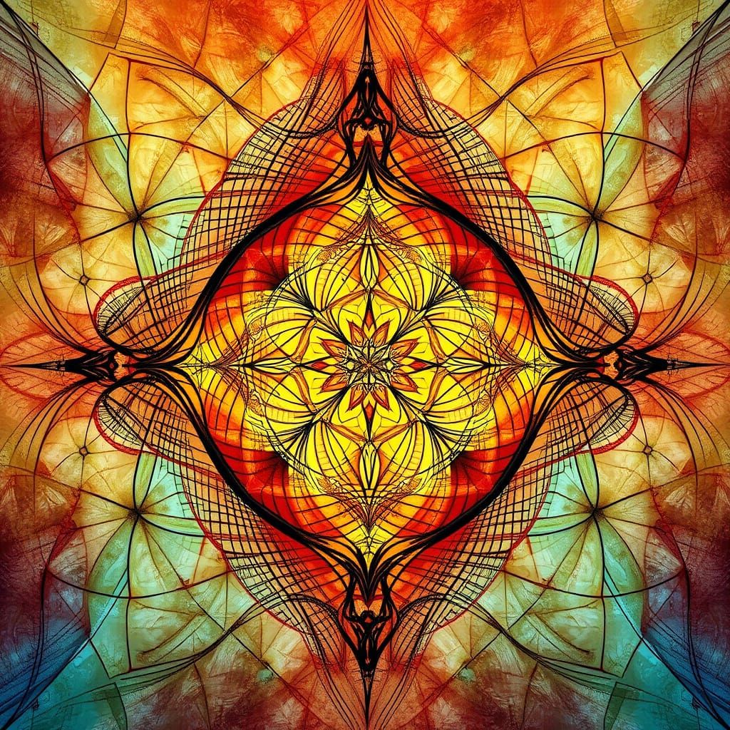 Entwined Geometric Tapestry in Gouache and Watercolor Style