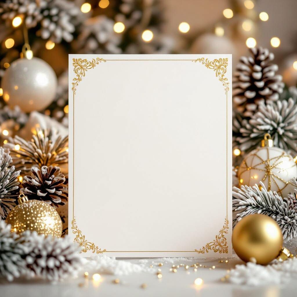 Elegant Gold & White Christmas Decor with Blank Label