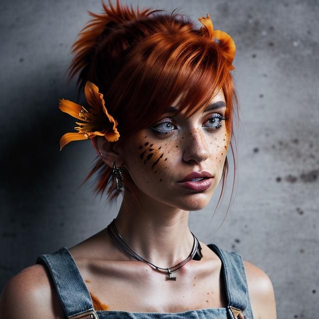 Freckled Auburn-Haired Woman with Tiger Lily