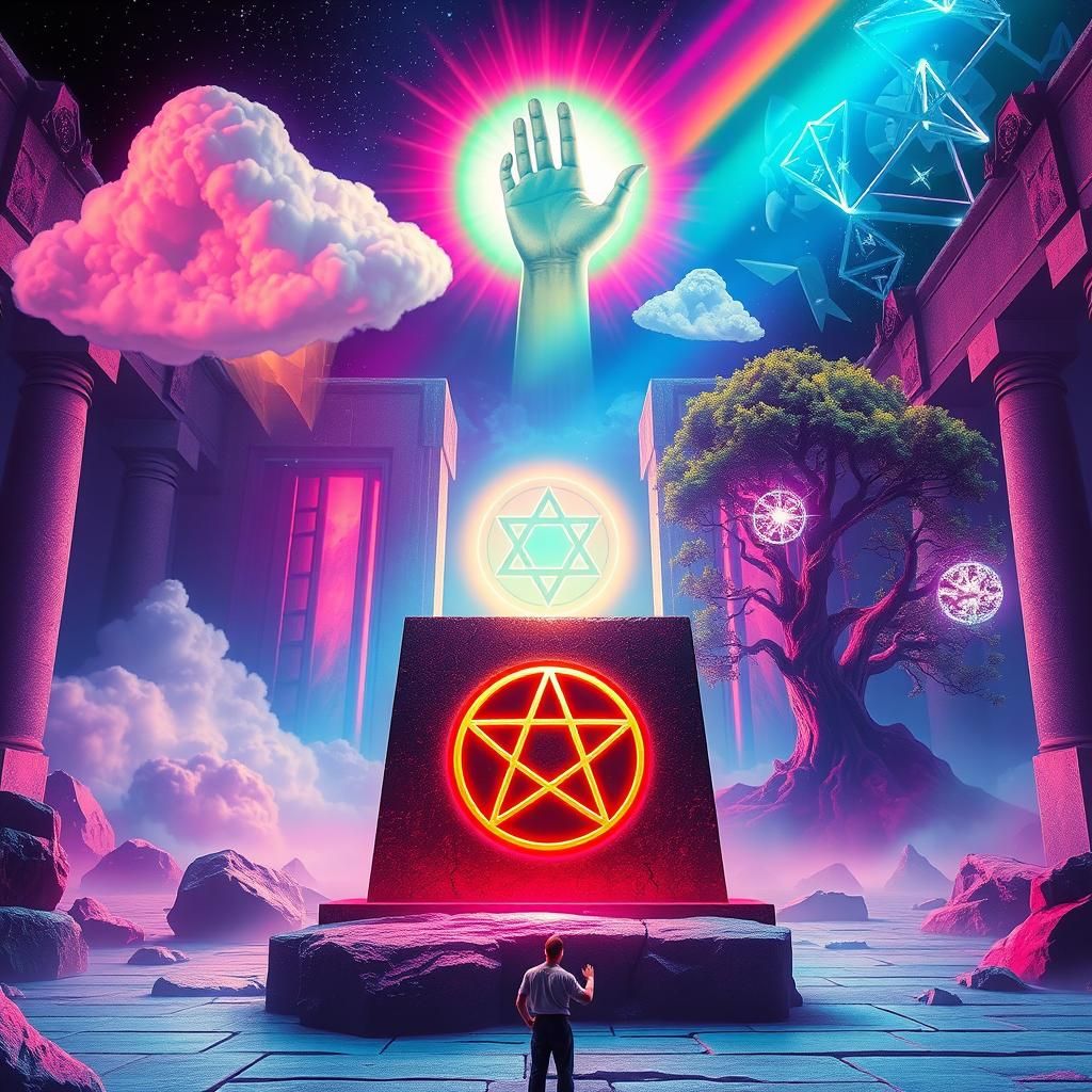 Vaporwave Dreamscape in Solomon's Temple with Pentagram
