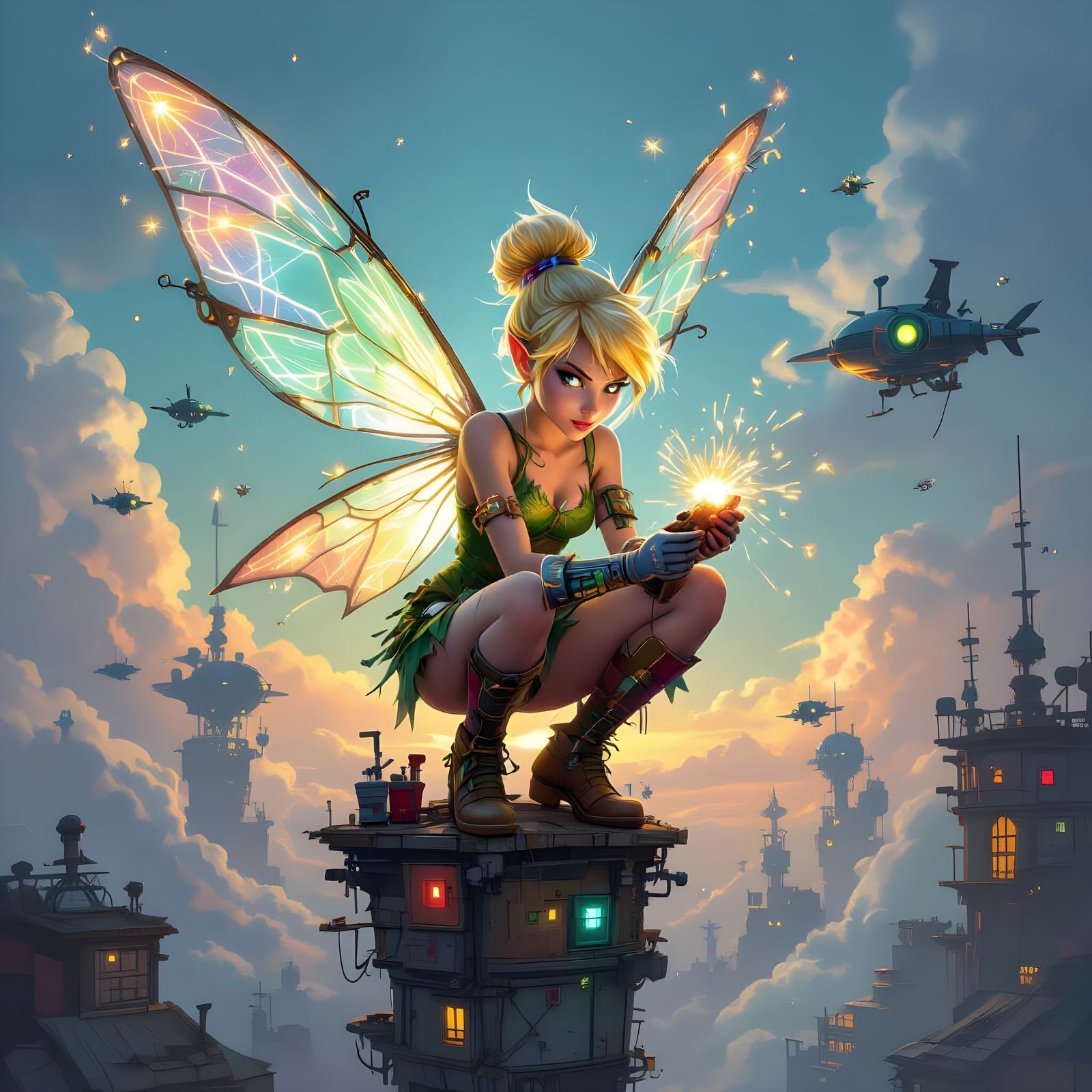 Tinkerbell Reimagined: Mythpunk Fairy in Cyberpunk City