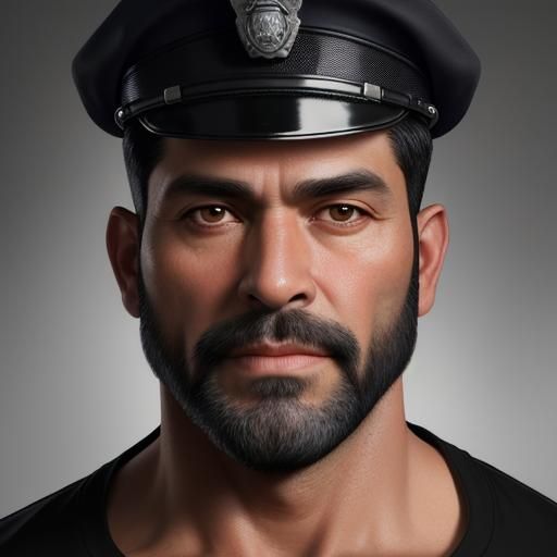 Attractive Policeman with Black Beard Charcoal Portrait