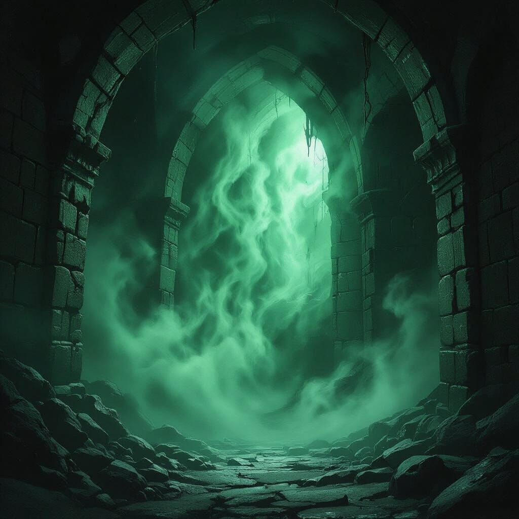 Eerie Green Mist Swirling on Dark Dungeon Walls