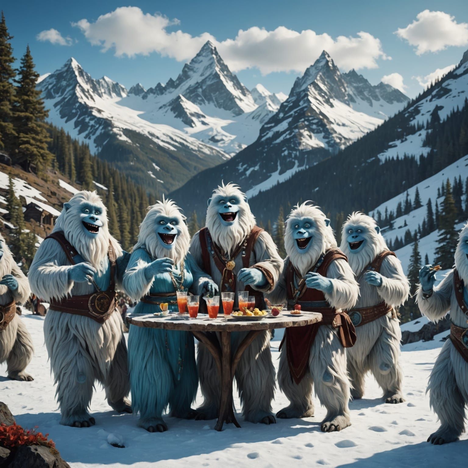 Joyful Yeti Dance Party in the Mountains