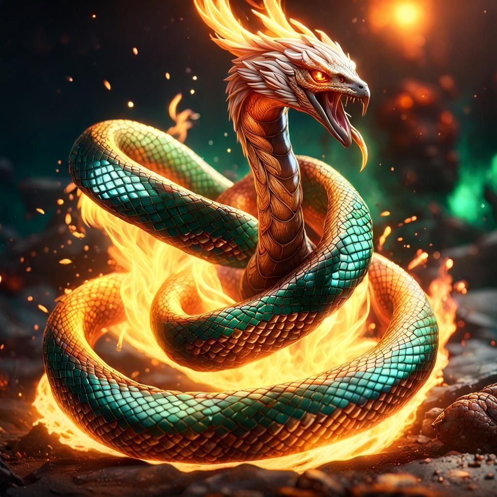 phoenix fighting snake, fire, emeralds, gold, diamonds Hyper realistic, splash art, concept art, mid shot, intricately d...