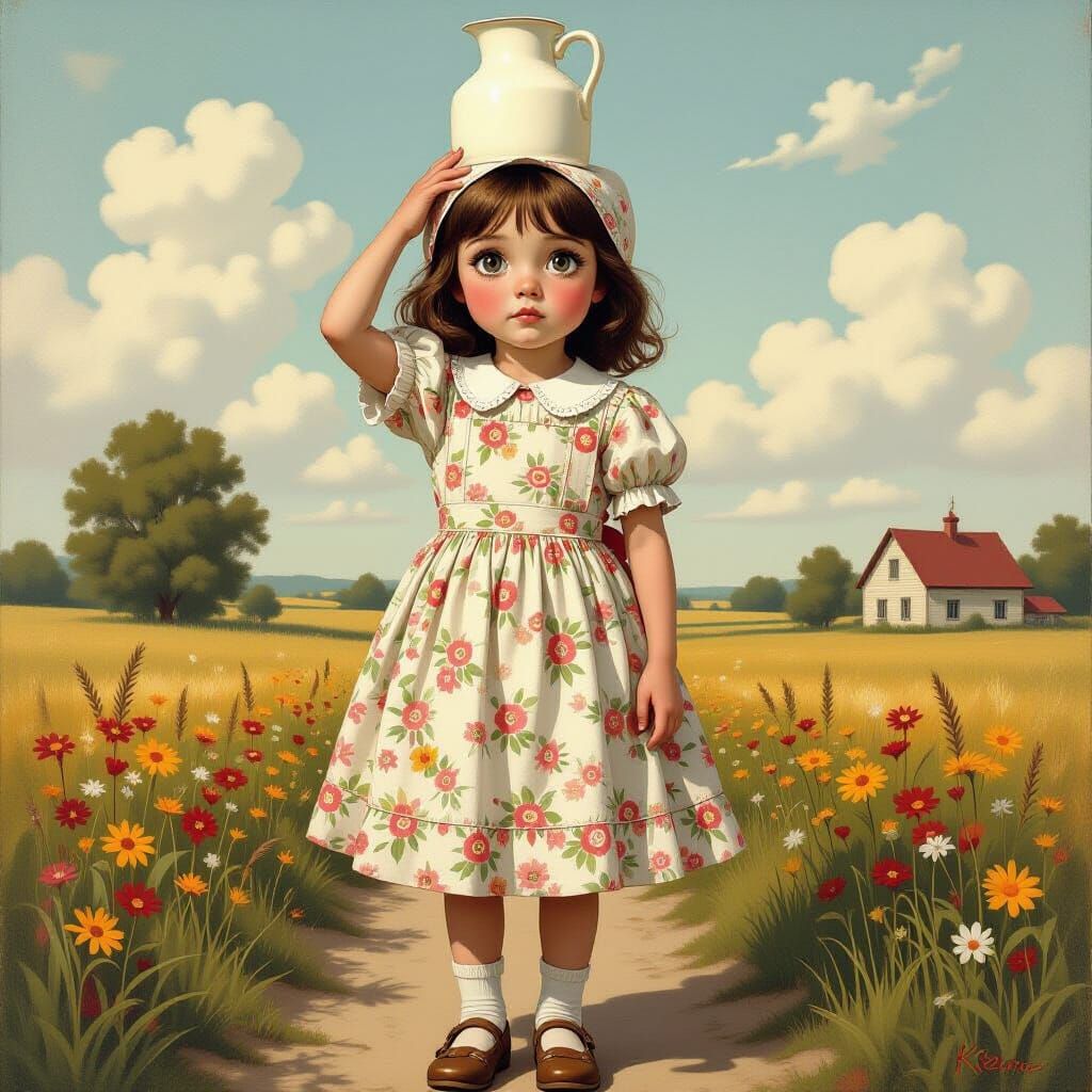 Melancholy Milkmaid with Doe Eyes, Keane Style