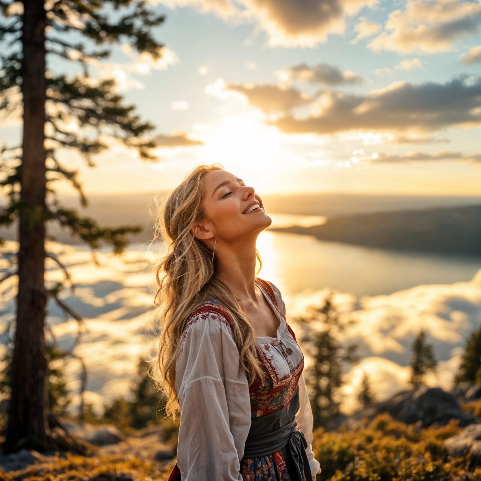 Finnish Woman's Blissful Gaze at Koli National Park