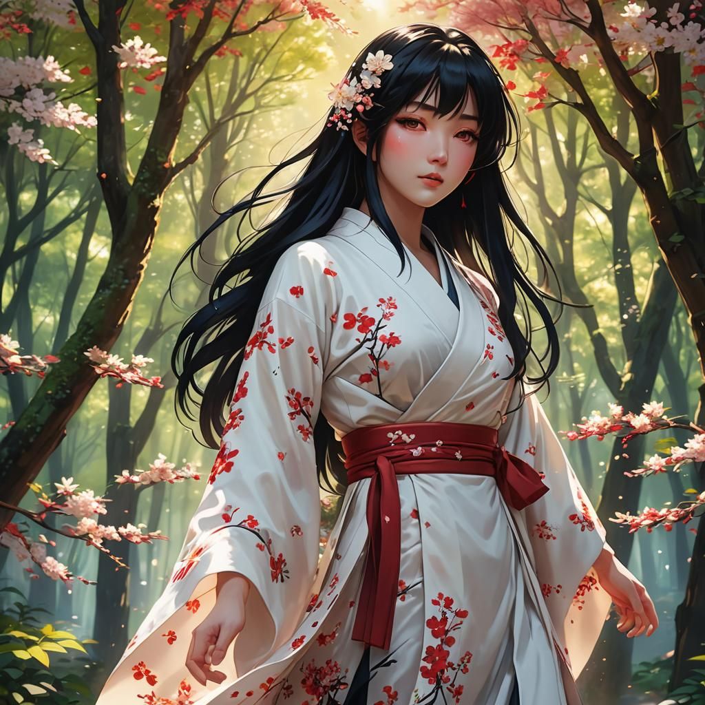 Anime Girl in Forest: Hyperrealistic Art Style