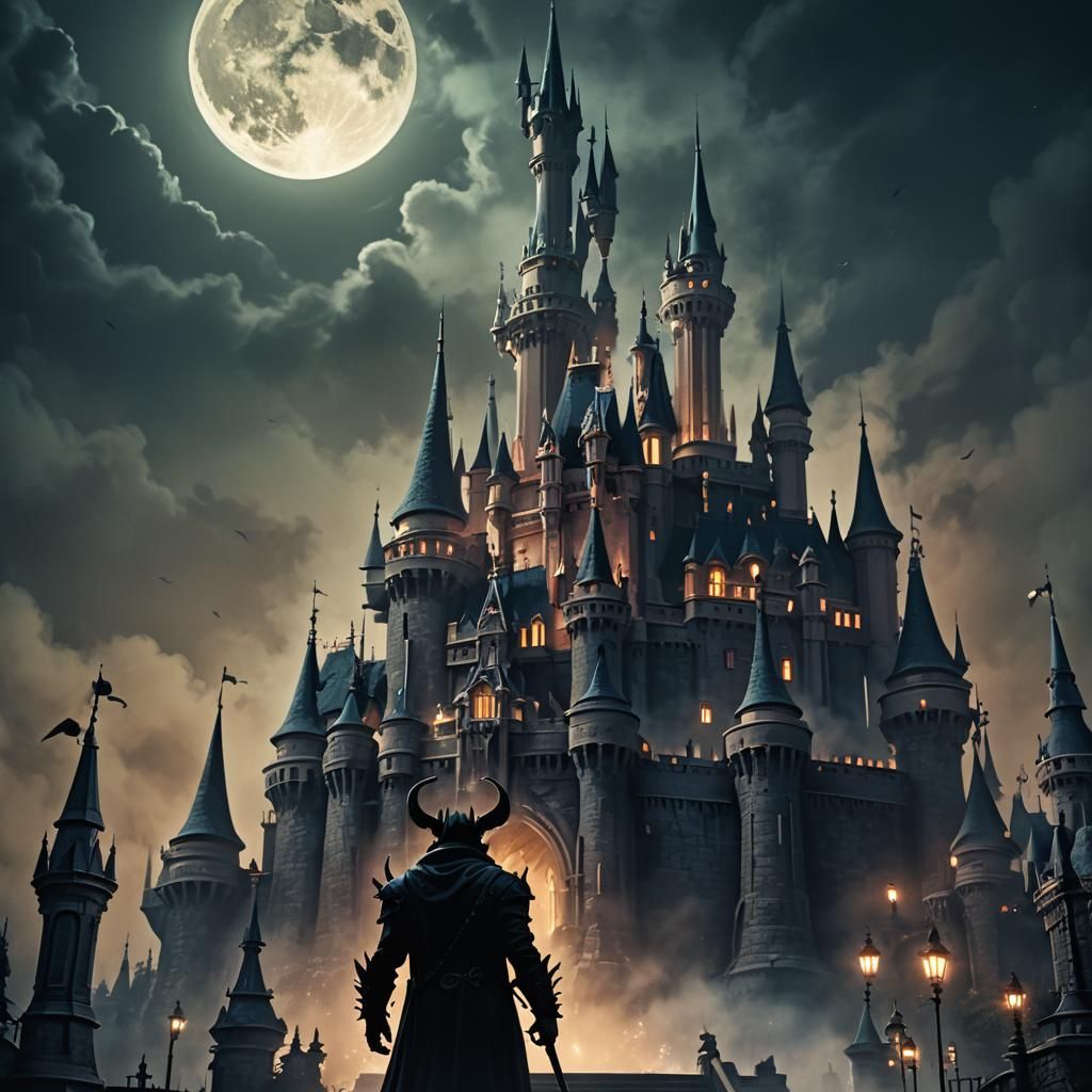Demon Looms Before Disneyland Castle in Fantasy Art