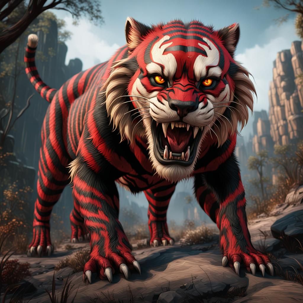 Striped Sabertooth Tiger Fantasy Concept Art