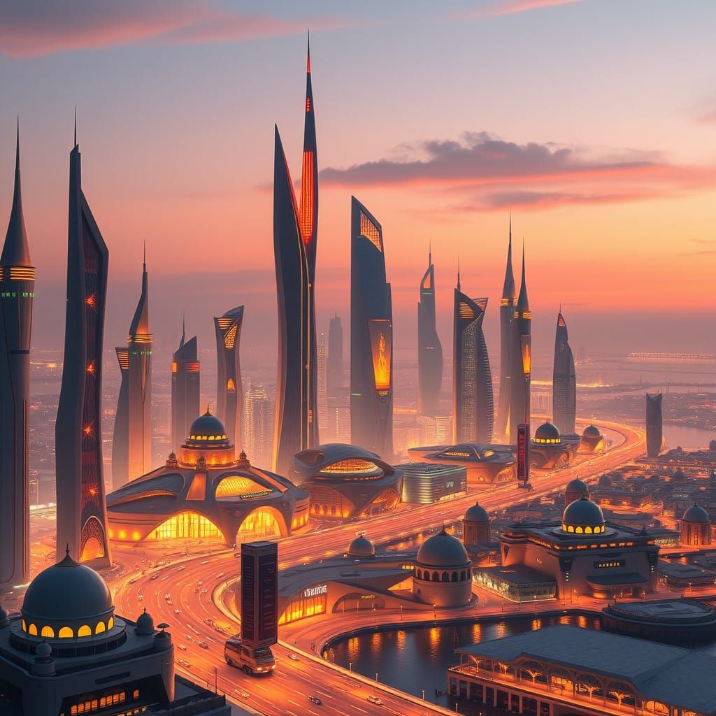 Futuristic Kuwait Cityscape at Dusk