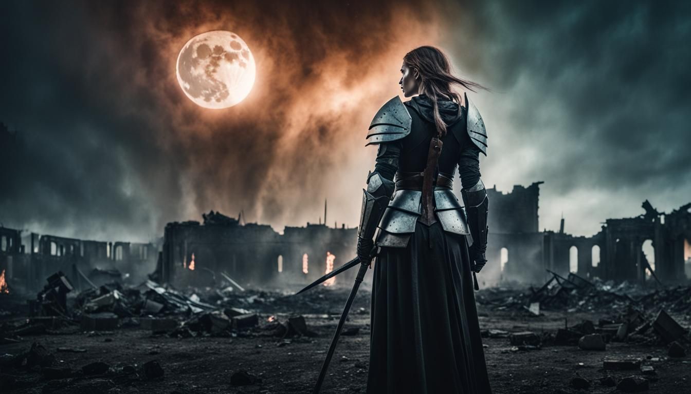 Apocalyptic Knight Under Aurora, Digital Matte Painting