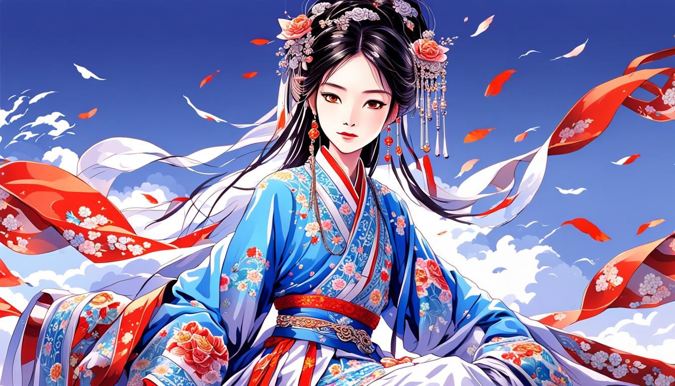 Anime Style Zhuang Woman in Traditional Attire