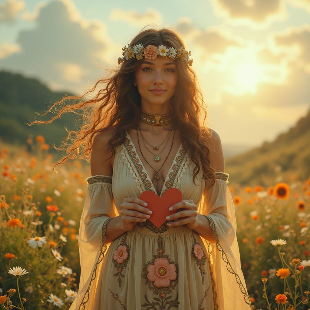 Serene Goddess of Wildflowers in Ethereal Glow