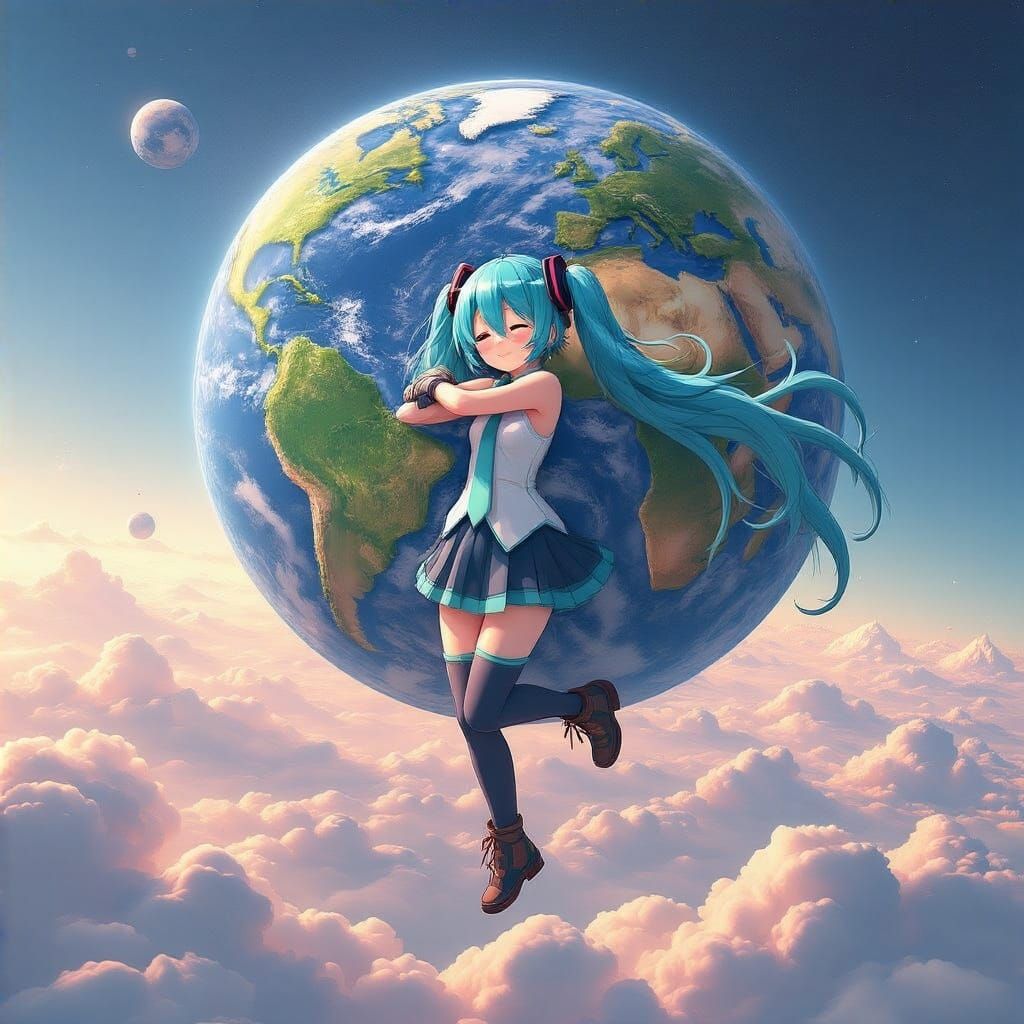 Cyberpunk Goddess Gives Earth a Tender Hug in Space