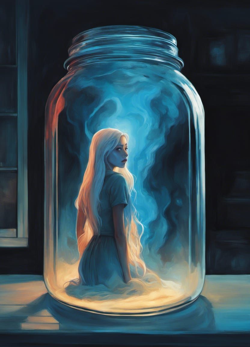 Genie Suffocating in Glass Jar as Digital Art