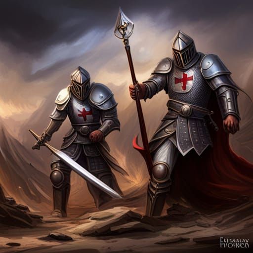 Epic Templar Knight Battle in Dark Fantasy Style