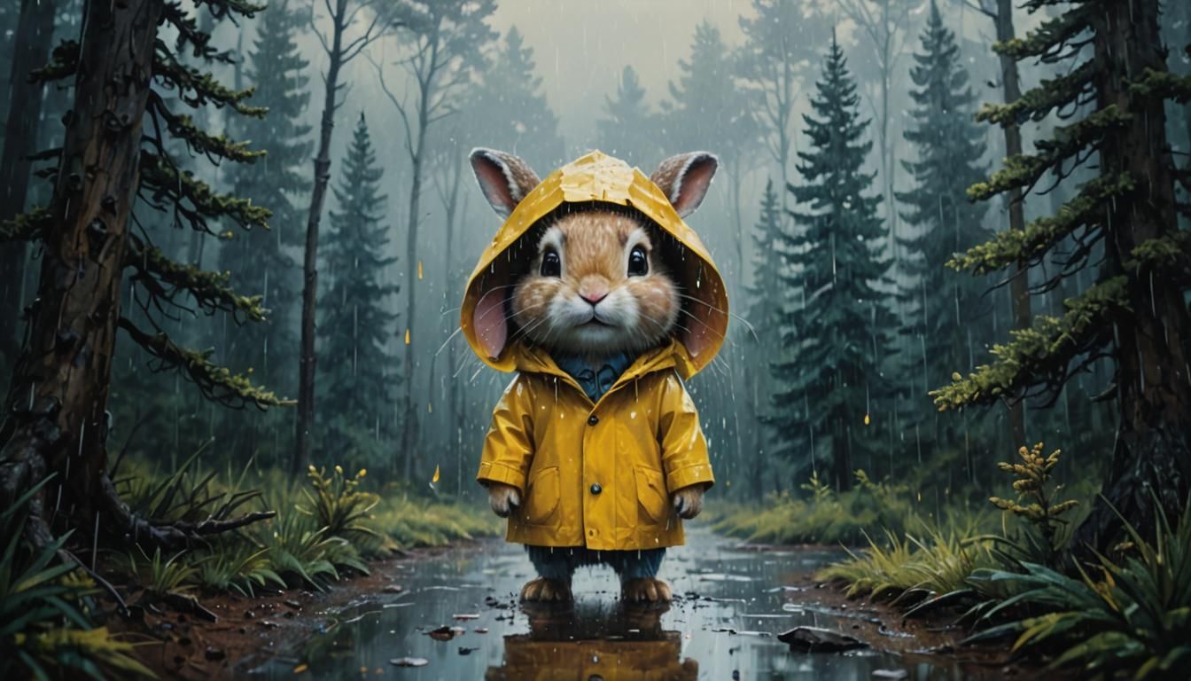 Rabbit in Yellow Raincoat: Hyperrealistic Concept Art