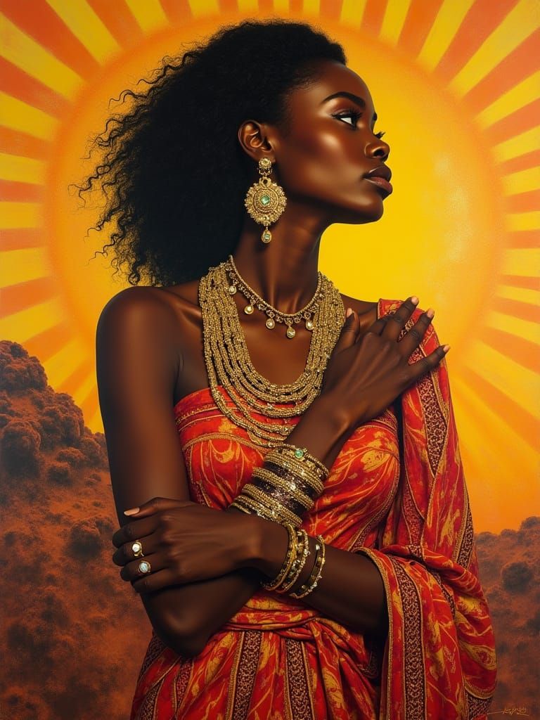 African Beauty in Vibrant Gold and Robes