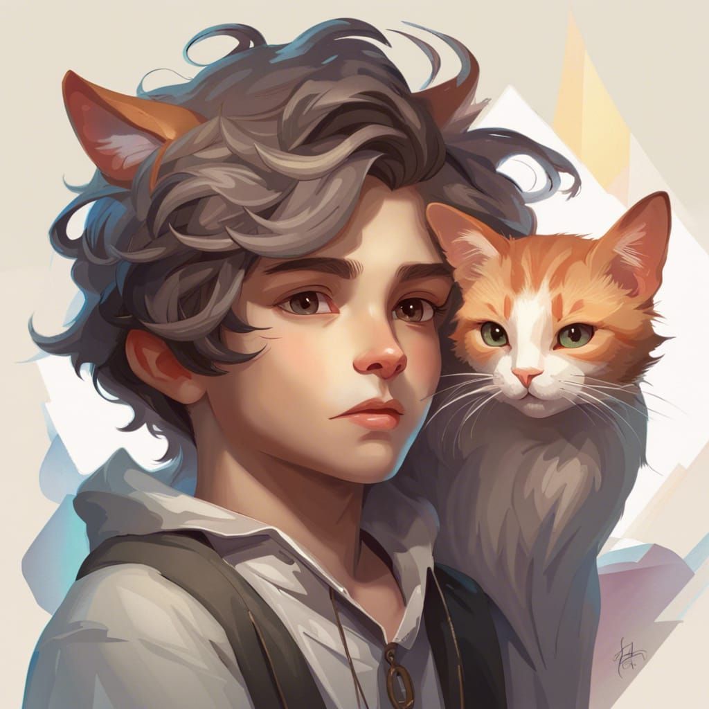 Detailed Portrait of Boy with Cat Features