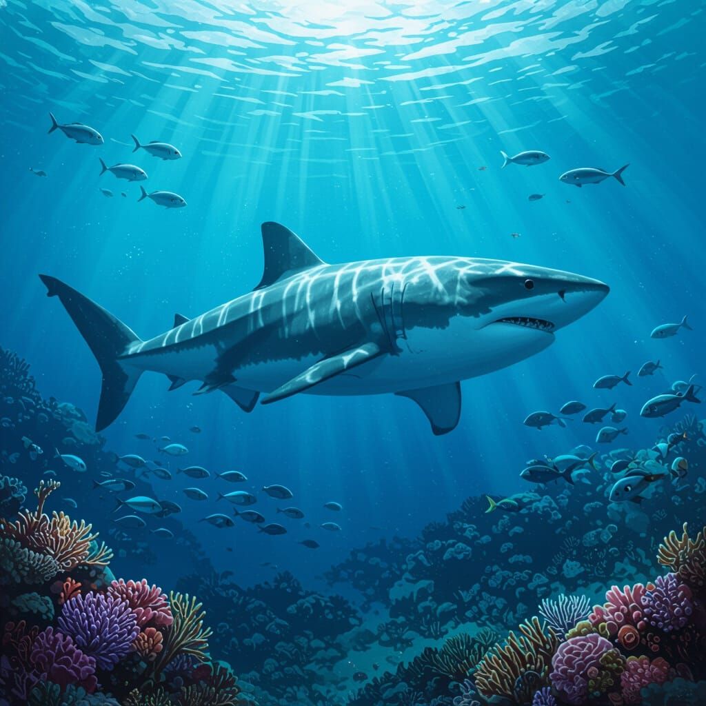 Massive Megalodon Shark in Vibrant Ocean Depths