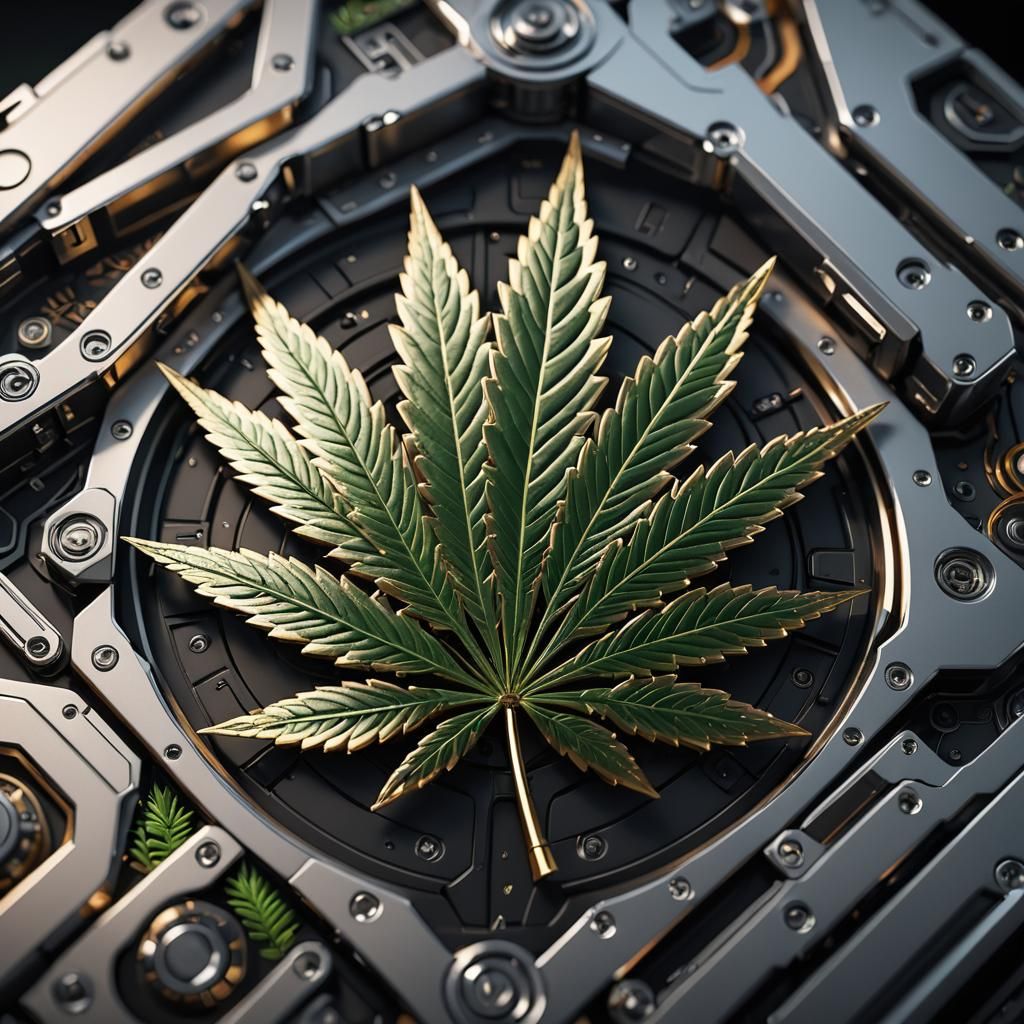 Futuristic Sci-Fi Cannabis Leaf Logo in 8K