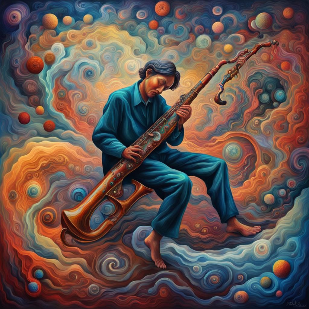 Cosmic Bassoon: Surreal Astral Projection in Iridescent Colo...