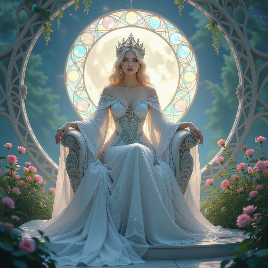 Ethereal Art Nouveau Queen in Starlight Garden