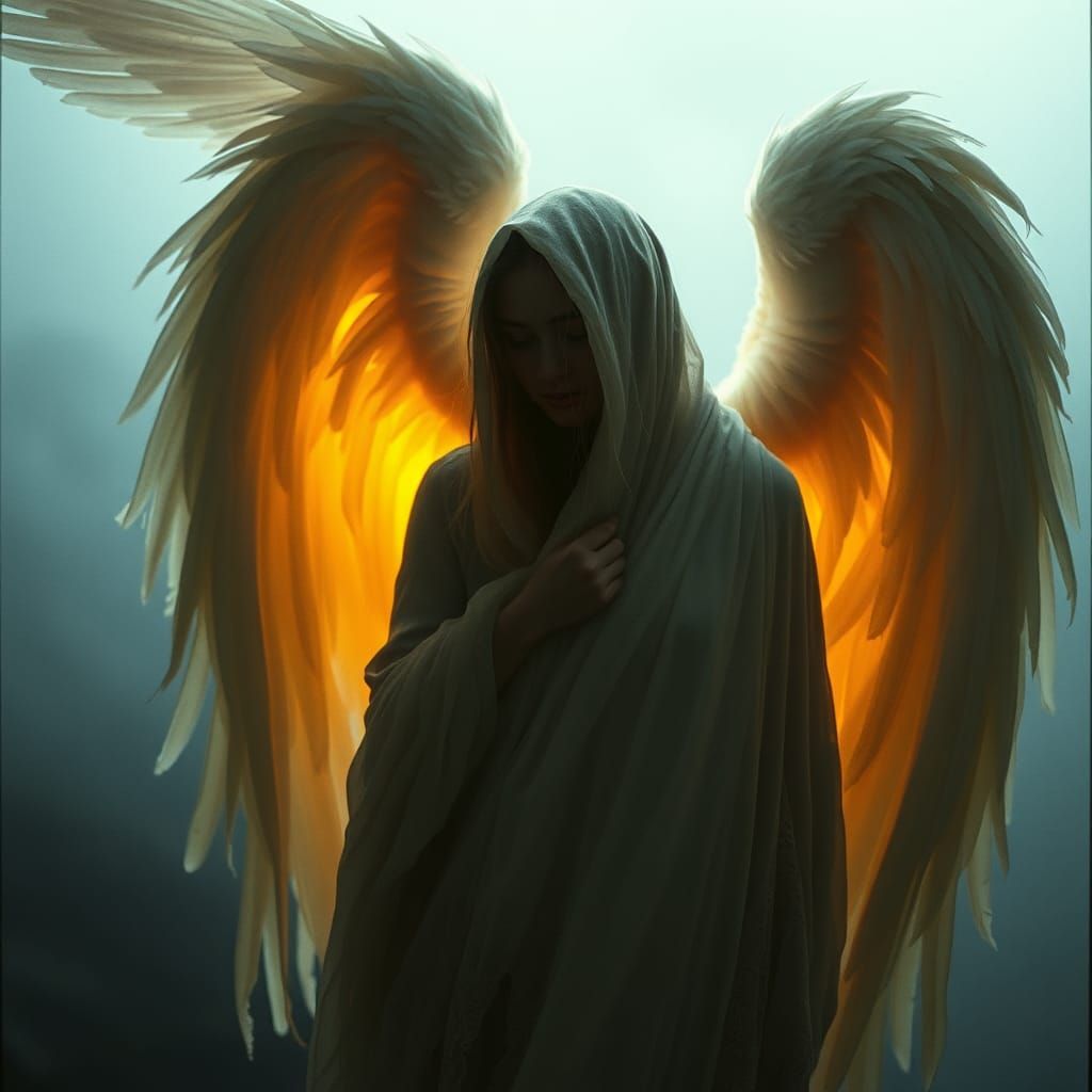 Ethereal Ghost Woman with Angel Wings