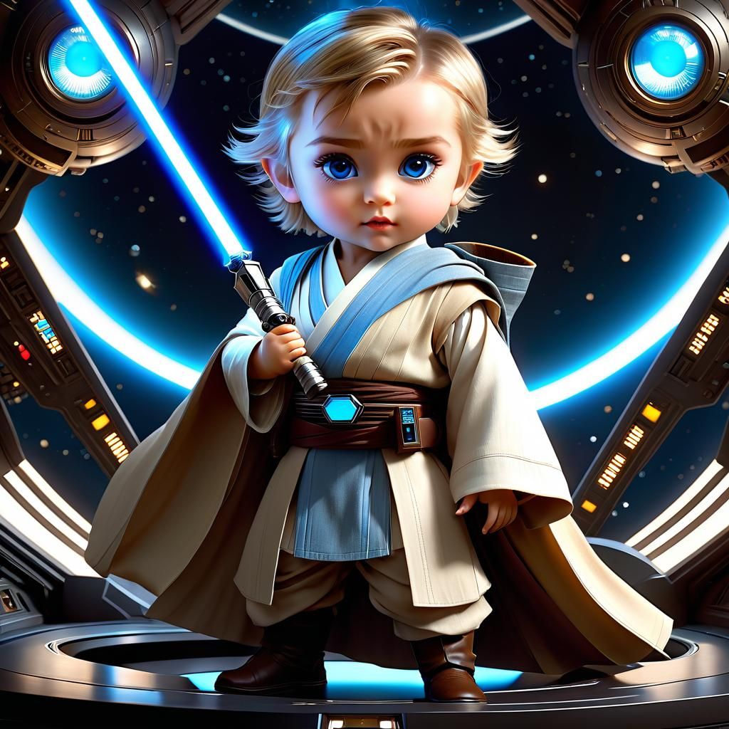 Adorable Chibi Jedi Master on Starship