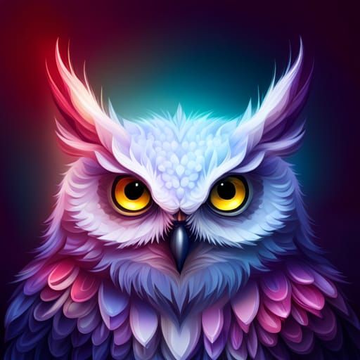 Intricate Cute Blue Owl with Fractal Flowers