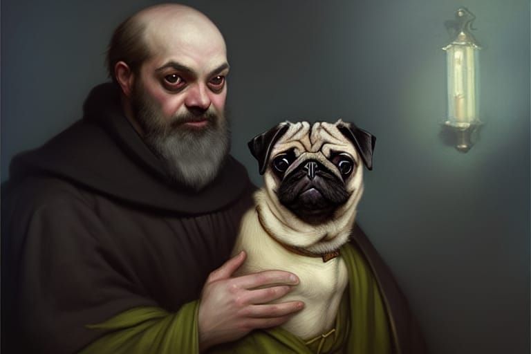 Pug as Jacobean Priest Portrait in Baroque Style
