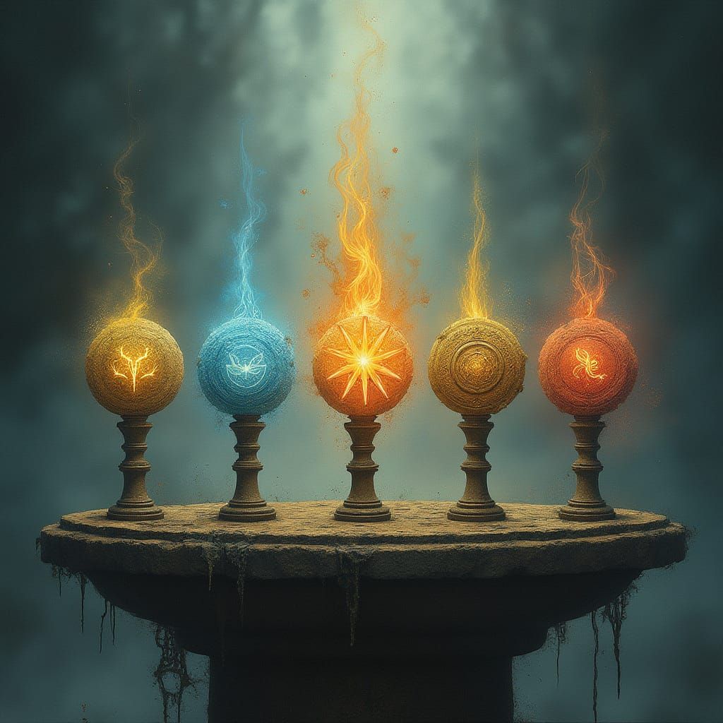 Mystical Elements Arranged in a Row, in Beksiński-Inspired R...