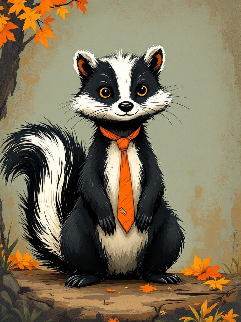 Whimsical Skunk in a Tie