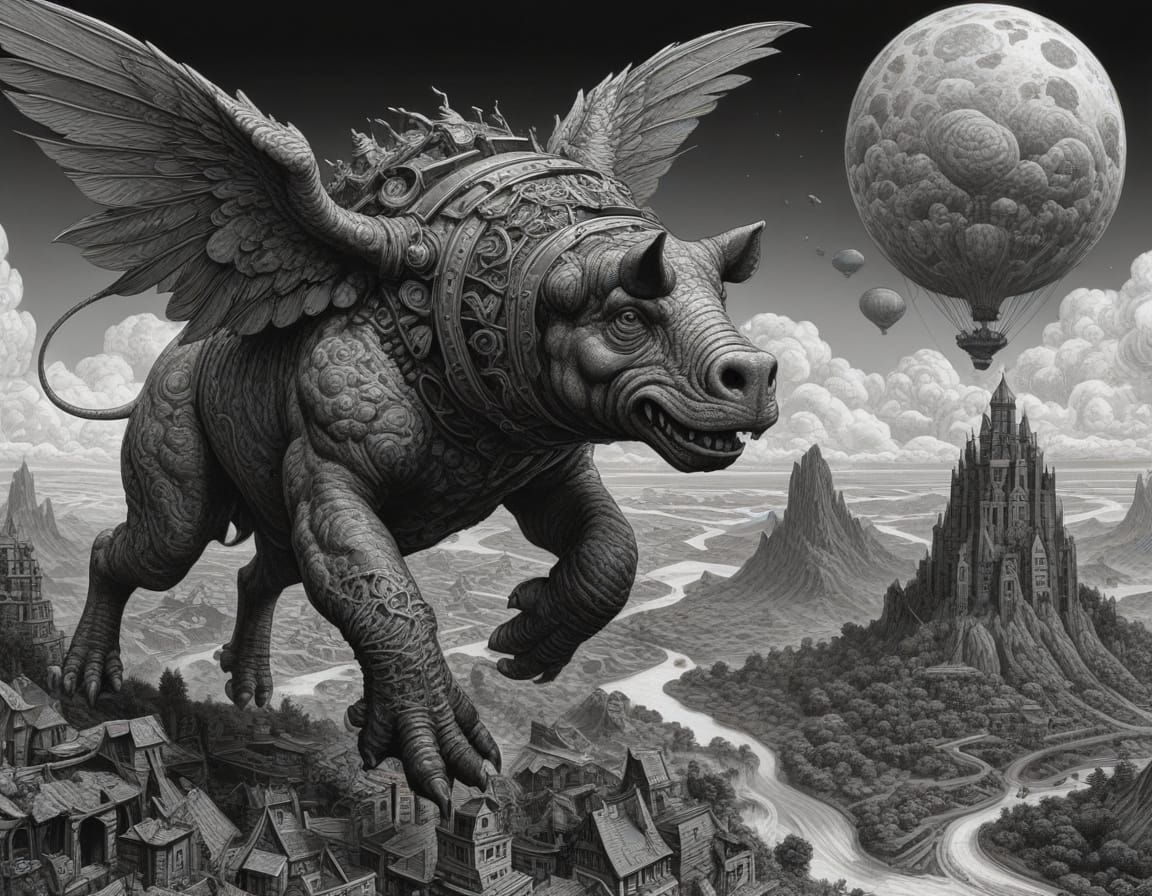 War Pigs Fly in Deepdream Etching Style