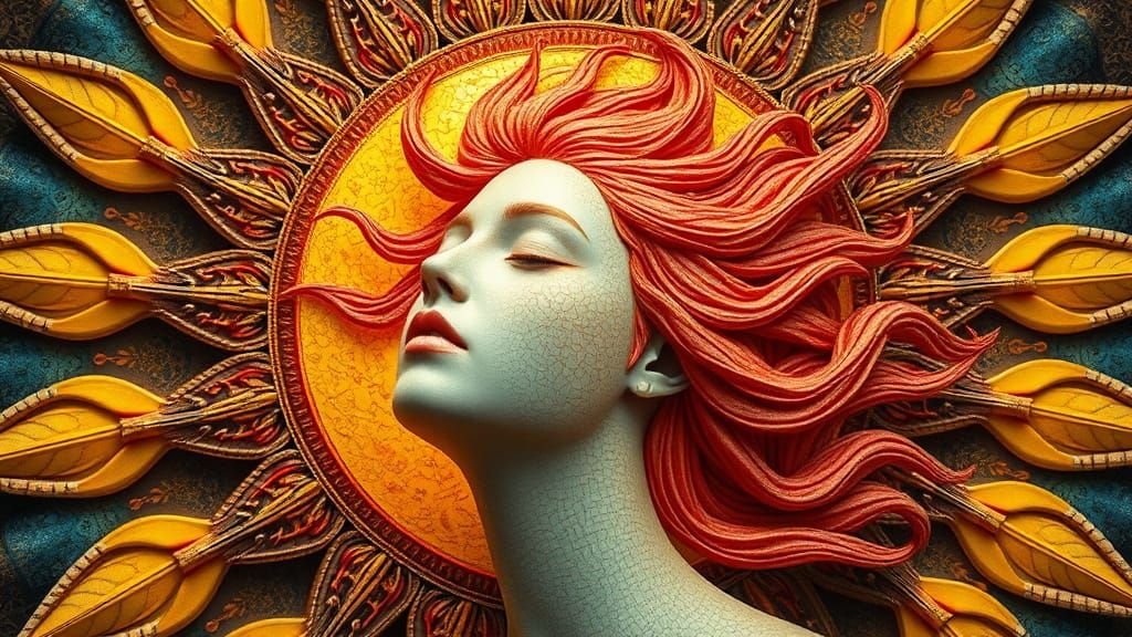 Celestial Woman in Surreal Sun and Moon Starscape