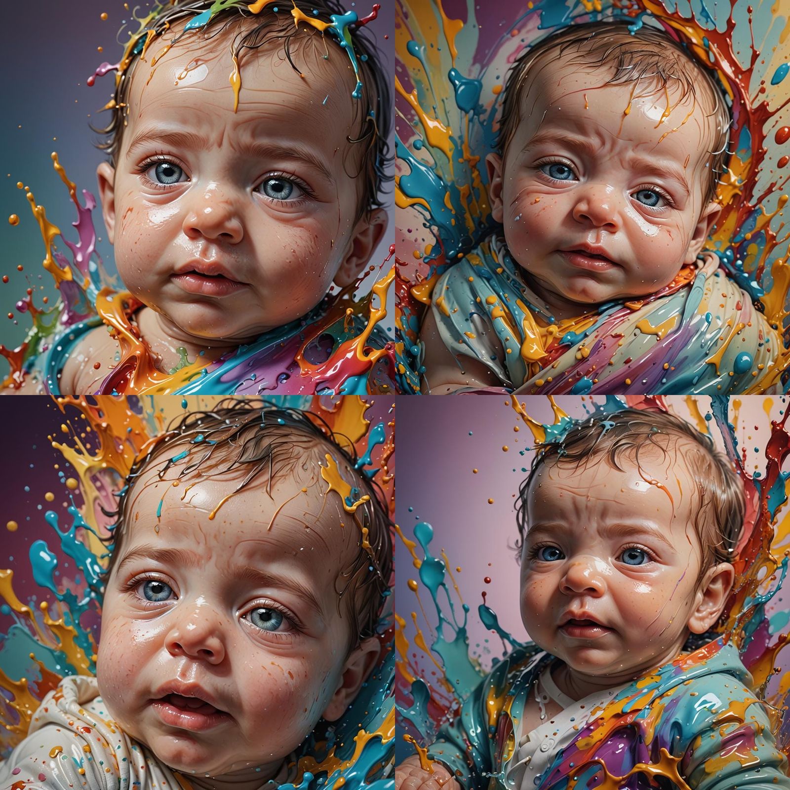 Hyperrealistic Newborn Baby Portrait in Splash Art Style
