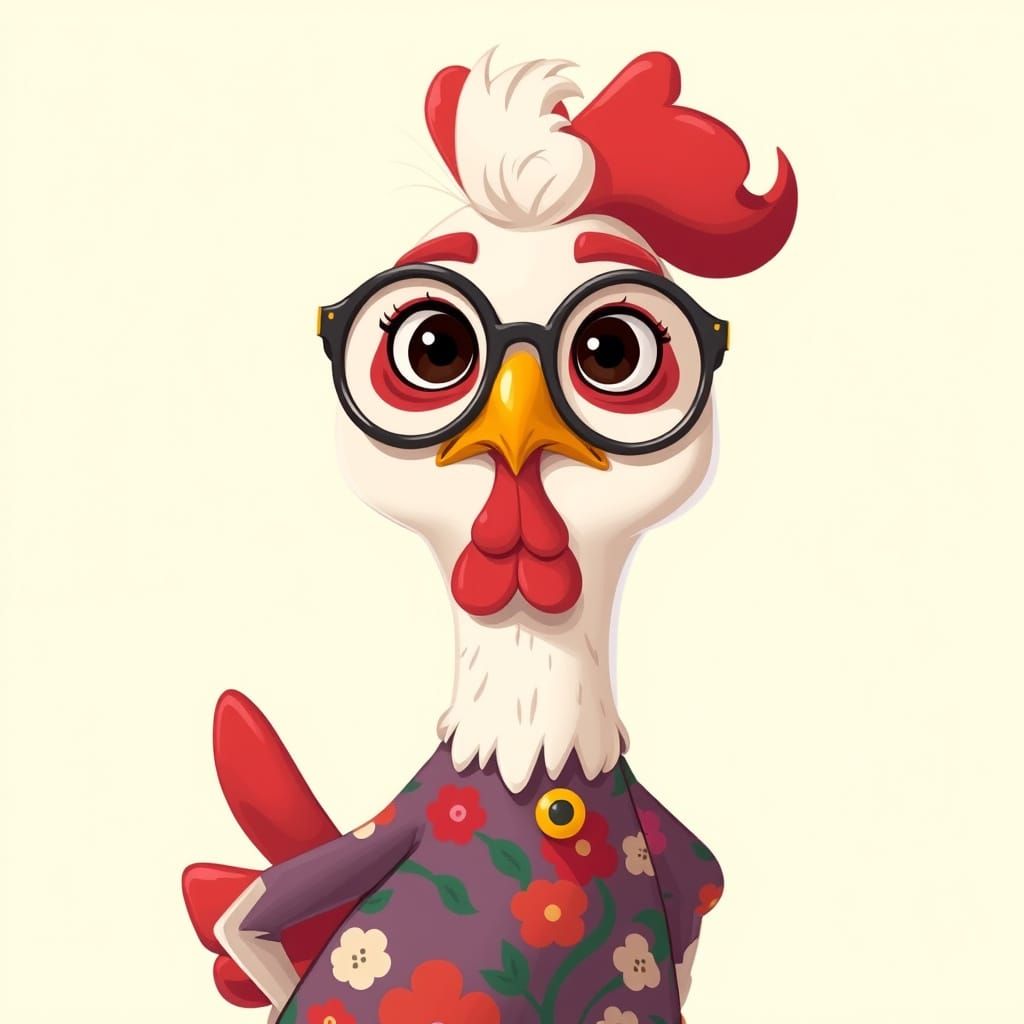 Cartoon Granny Chicken in 2D Style