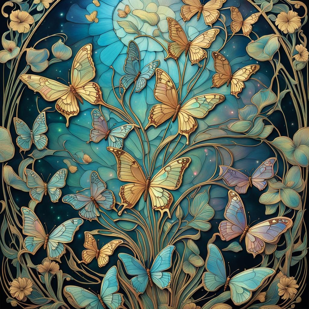 Ethereal Art Nouveau Floral Hologram